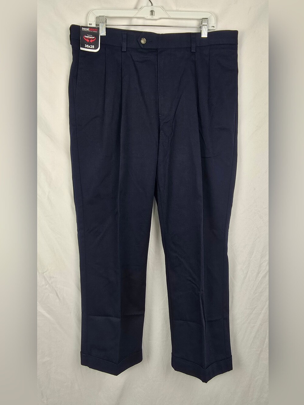 Roundtree & Yorke Travel Smart Pleated Classic Fit Navy Pants sz 36x28 NWT